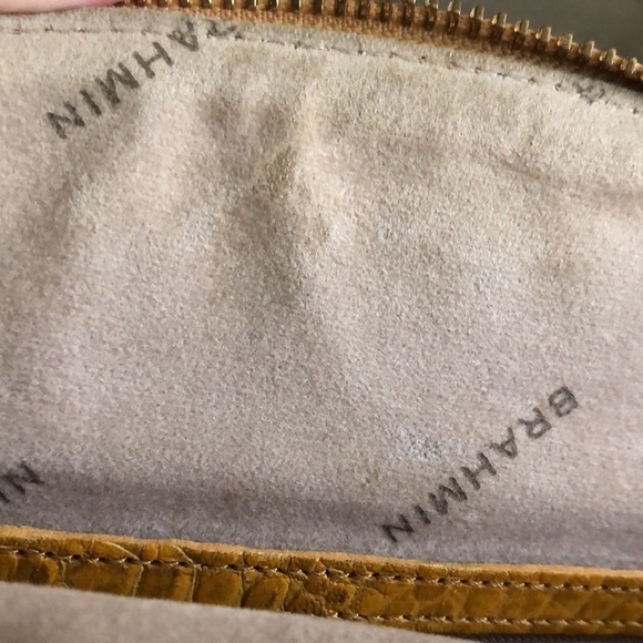 BRAHMIN golden yellow reptile textured leather two-way carry purse. Zip top - Picture 14 of 16